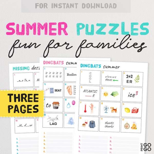 Summer Picture Quiz Puzzles - The Fun Guess the Phrase Game for Families and Friends! Printable Dingbats Brain Teaser Riddles | Summer Fun