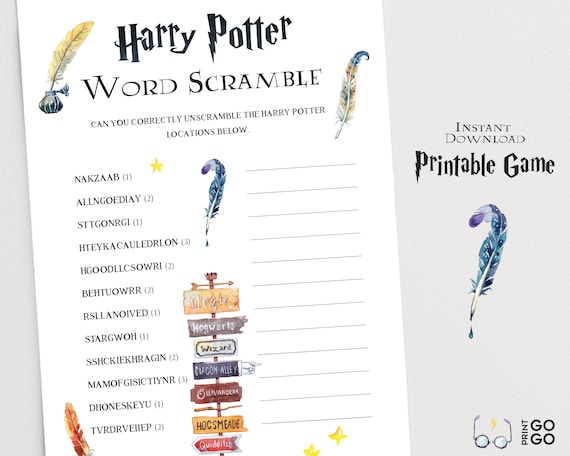 Harry Potter Word Scramble Printable Game Anagram Solver Etsy