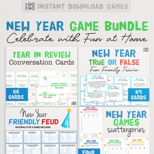 Lot de jeux pour le Nouvel An - Célébrez et ramenez l'année 2024 en vous amusant ! Jeux de société et activités familiales à imprimer pour vous divertir
