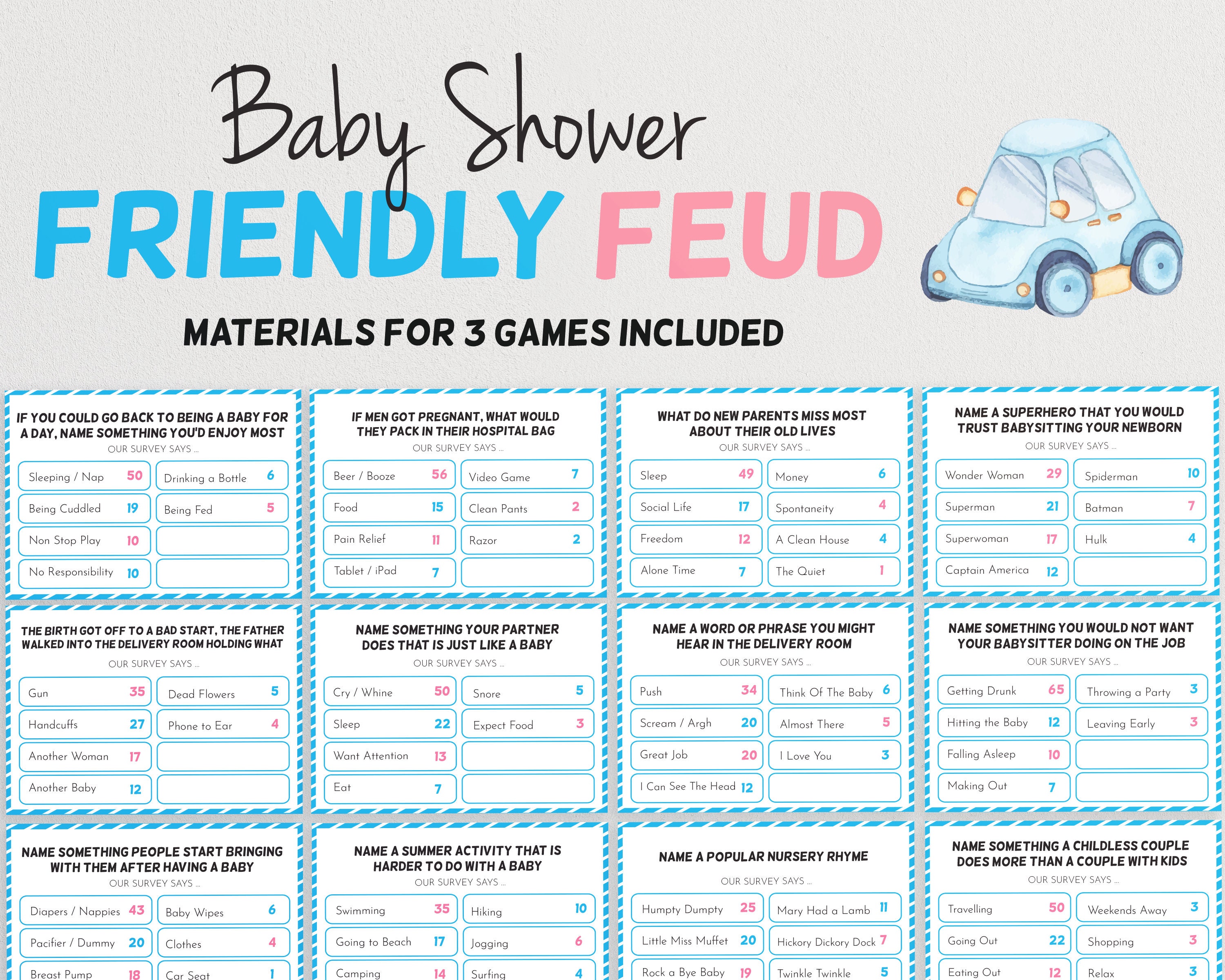 Baby Shower Friendly Feud Quiz Blue Family Feud Quiz Etsy