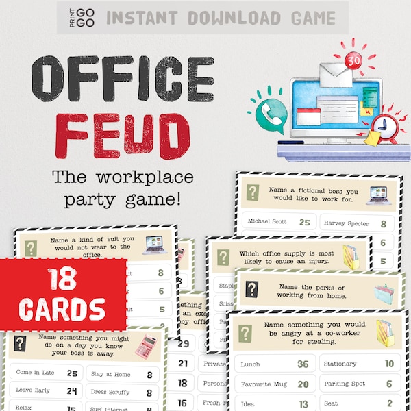 Office Feud - The Workplace Duel for Popular Answers and Points | Friendly Feud Questions | Office Party Printable Party Game