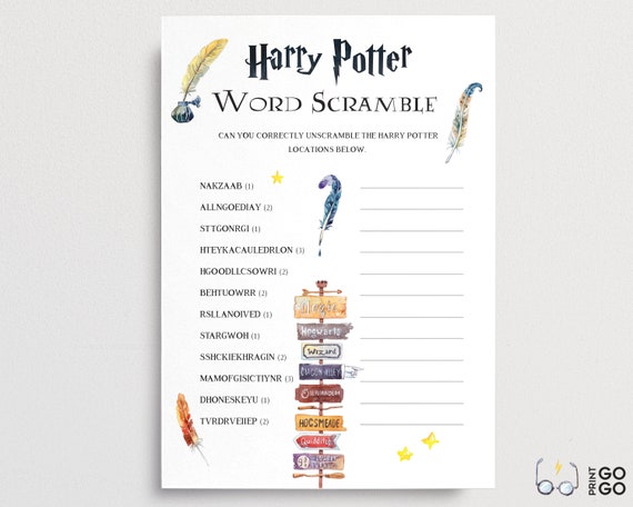 Harry Potter Word Scramble Printable Game Anagram Solver Etsy
