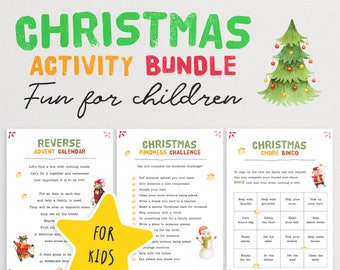 Paquete de actividades navideñas para niños / Desafío de bondad / Calendario de Adviento inverso / Bingo de tareas / Desafíos de elfos / Juego de Navidad reflexivo