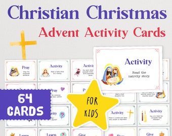 64 Advent Activity Cards | Advent Activities for Children | Christian Christmas Idea for Kids | Advent Activity Jar | Christmas Bored Jar