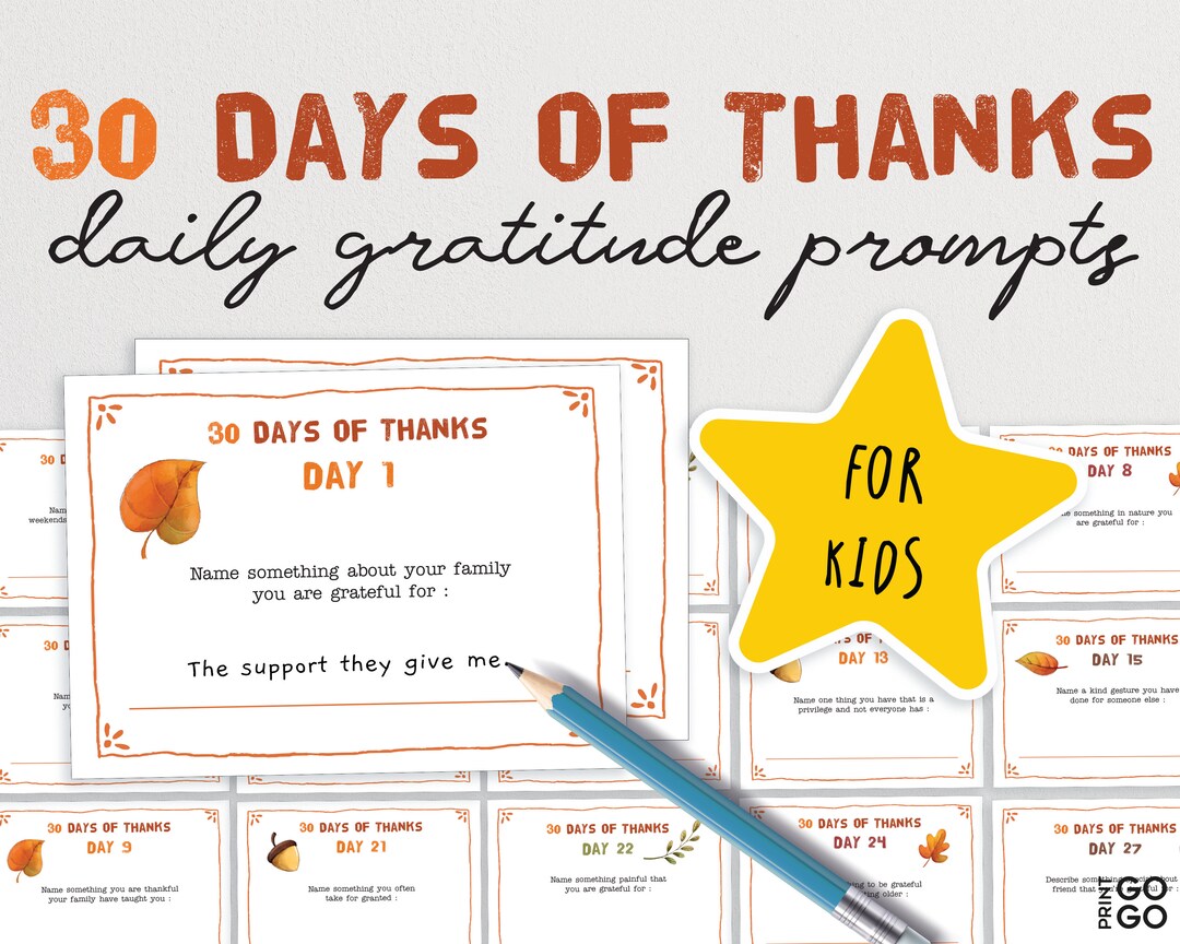 30 Days of Thanks Question Cards to Prompt Daily Gratitude - Etsy