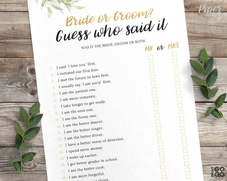 Guess Who Said it Bride or Groom He Said She Said Bridal Etsy
