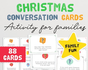 88 Christmas Conversation Cards | Family Dinner Conversation Starters | Dinner Party Ideas | Xmas Prompts | Family Activity | Bored Jar Idea