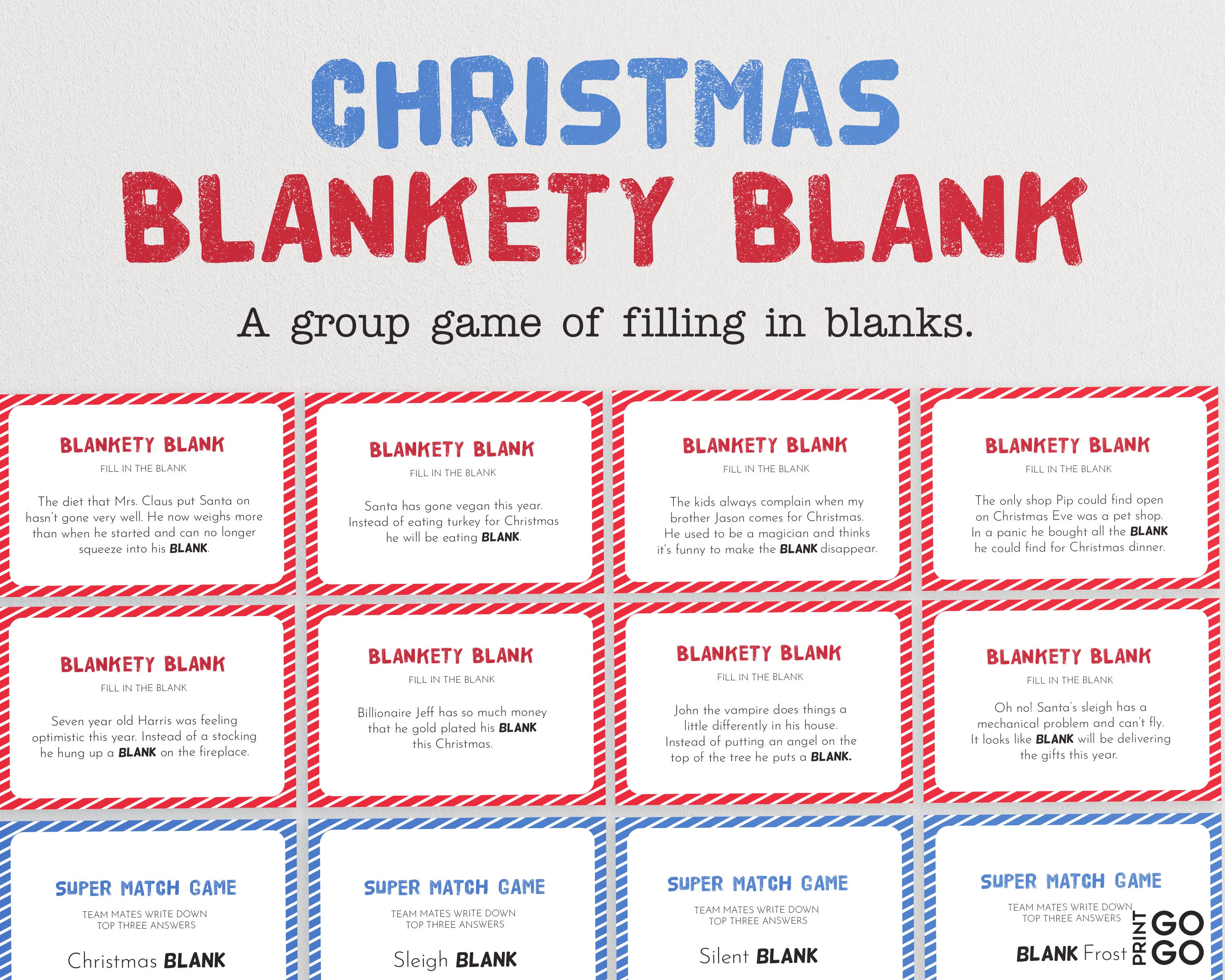 Holiday Family Game Bundle Christmas Blankety Blank Family Etsy