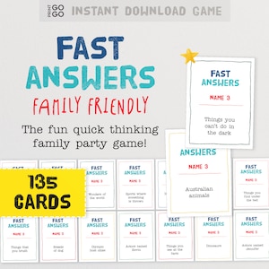 Family Fast Answers Game - The Fun Quick Thinking Family Party Game | Printable Quick Fire 5 Second Group Game | Family Holiday Games