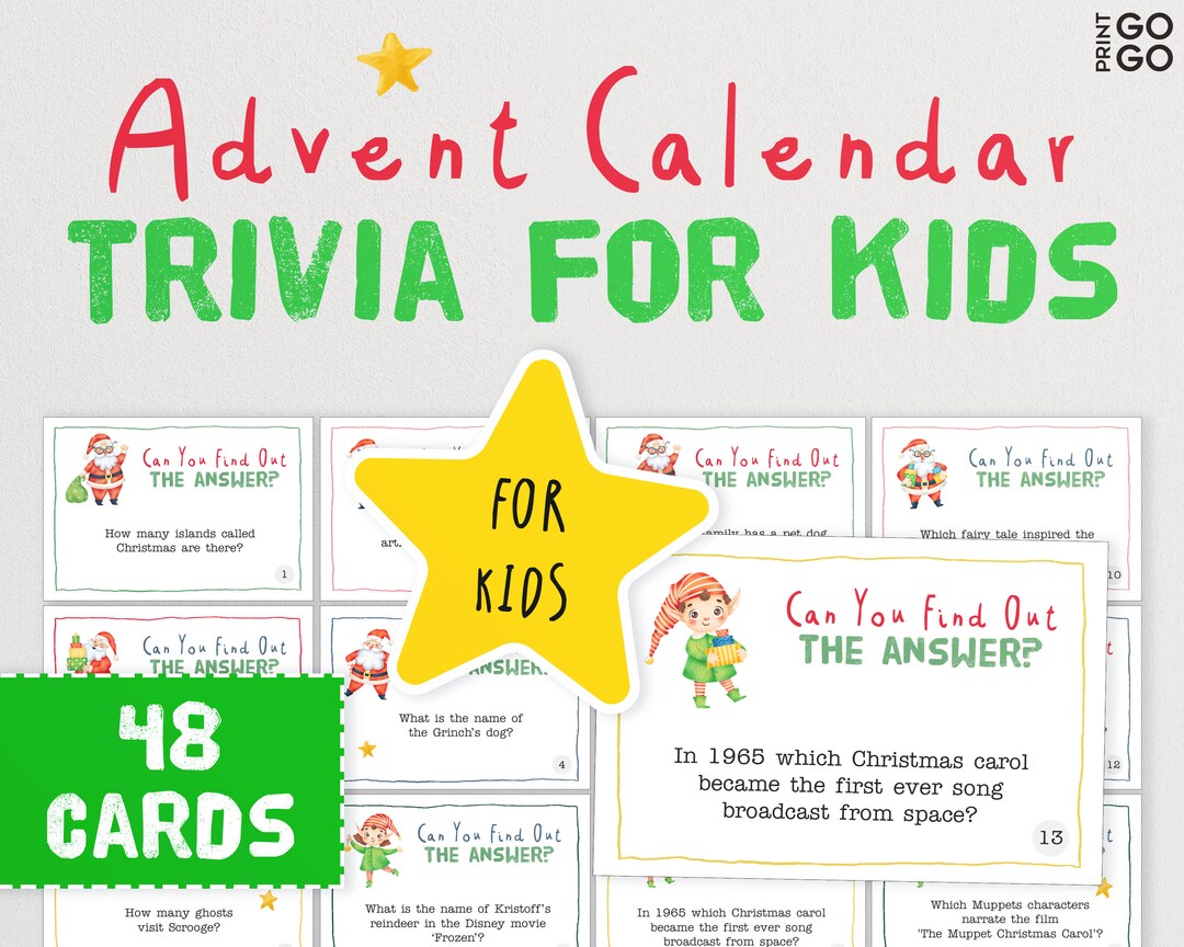 Advent Calendar Trivia Cards for Kids A Fun Way to Countdown Etsy