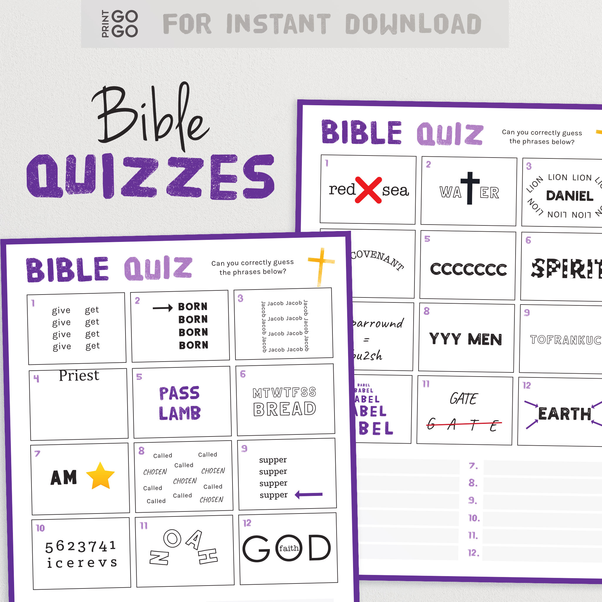 Bible Quiz - Say What You See Dingbat Picture Quizzes | Rebus Trivia Quiz |  Great as a Bible Study Game or for Sunday School Church Groups