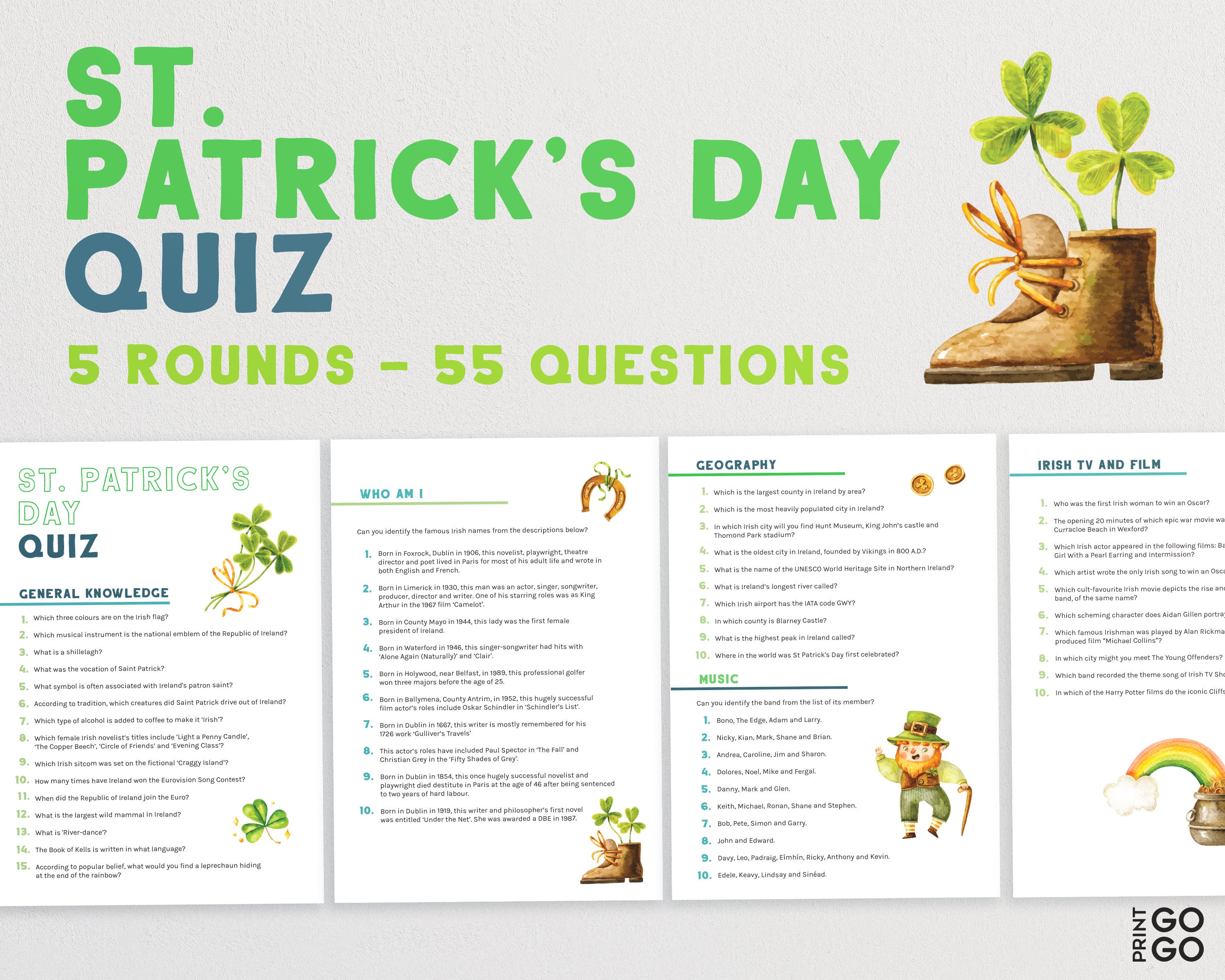 St Patrick S Day Quiz Saint Patricks Trivia Night Etsy