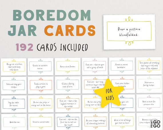 192 Boredom Jar Cards I'm Bored Jar for Kids Boredom