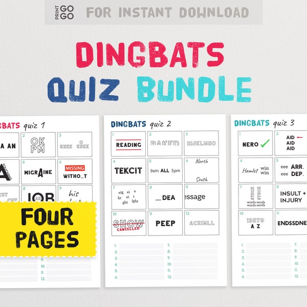 Dingbats Picture Quiz Puzzles - Le jeu amusant devinez la phrase pour les familles et les amis ! Énigmes de casse-tête imprimables Rebus