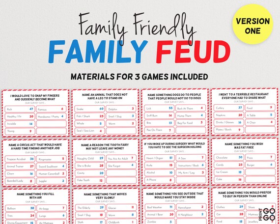 Family Feud Quiz Version 1 Family Fortunes Family Game | Etsy