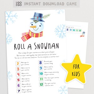 Christmas Roll A Snowman Dice Game - Het leuke kerstfeestspel voor kinderen | Kerstgezinsdobbelspel | Afdrukbare kerstactiviteit voor gezinnen