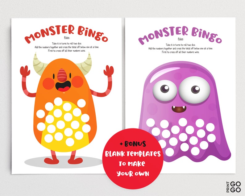 monster bingo dice game for children family friendly games