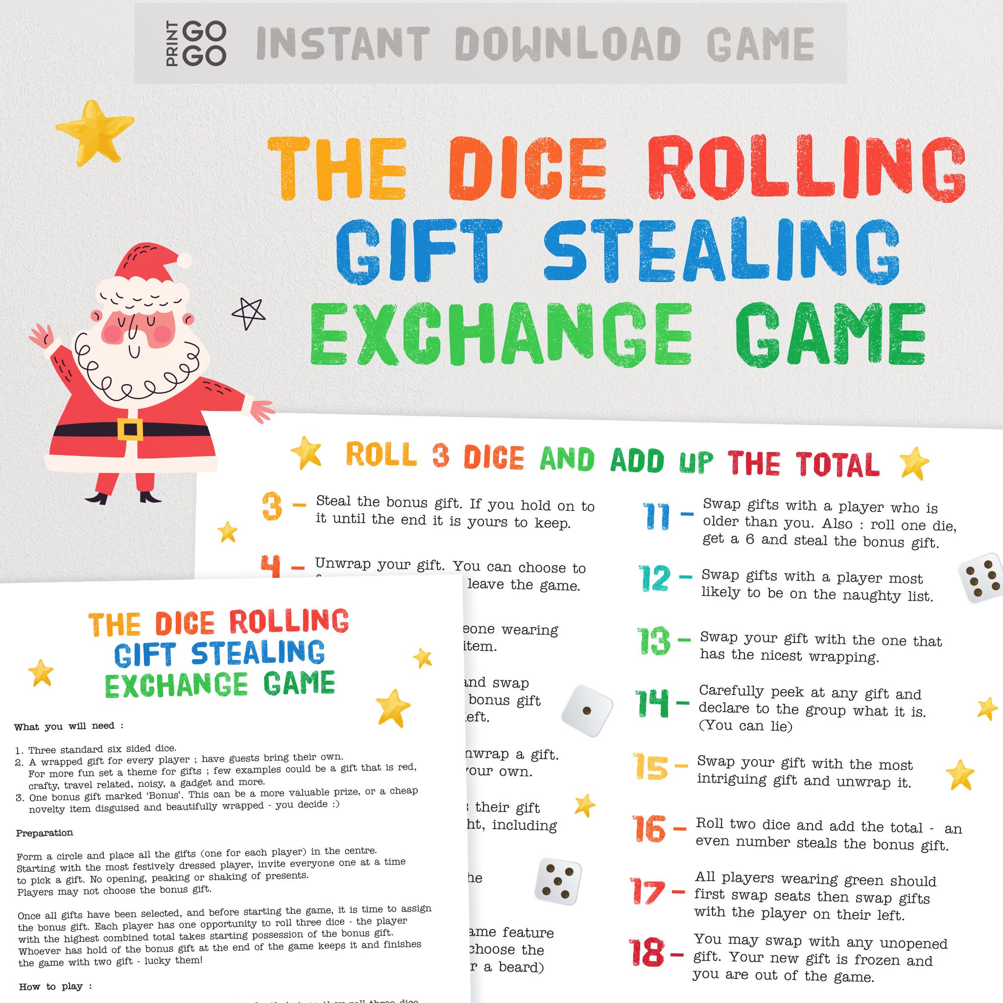 Christmas Dice Game Gift Exchange Rules Printable — TidyLady Printables