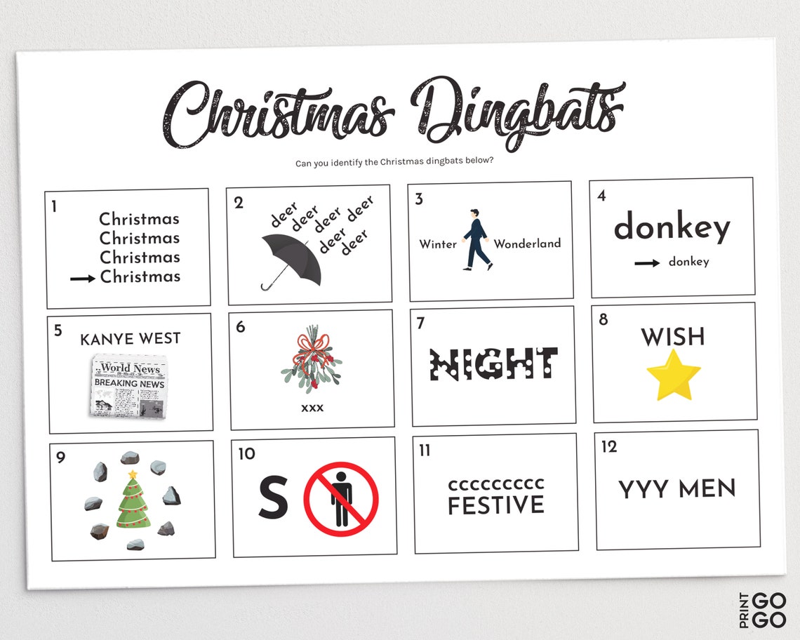 Christmas Dingbats Game Family Xmas Quiz Christmas Rebuses | Etsy