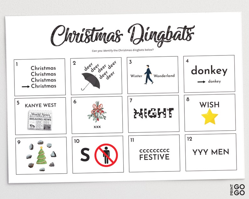 Christmas Dingbats Game Family Xmas Quiz Christmas Rebuses | Etsy