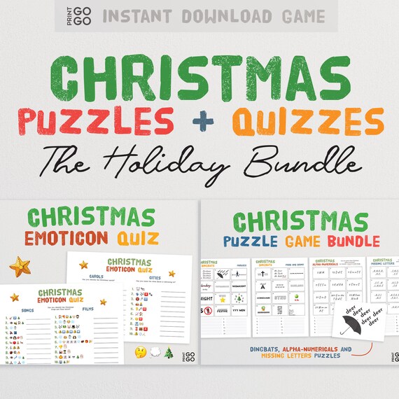 Christmas Puzzle Quiz Bundle | Christmas Dingbats Quiz | Christmas Emoticon Quiz | Christmas Word Puzzles | Holiday Puzzle | Family Quiz