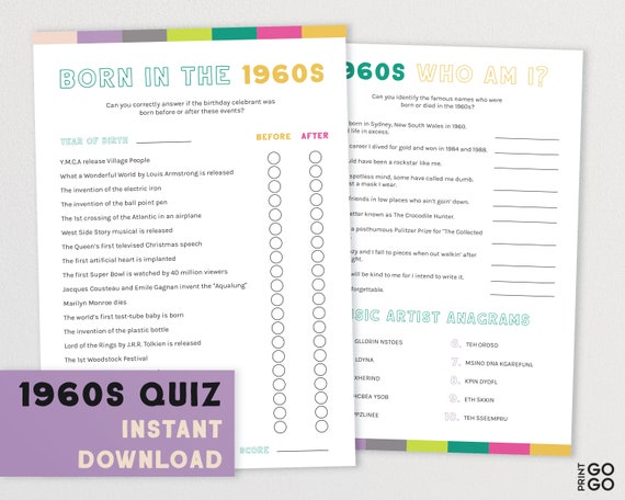 Born In 1960s 60th Birthday Quiz 1960s Trivia Quiz Born Etsy