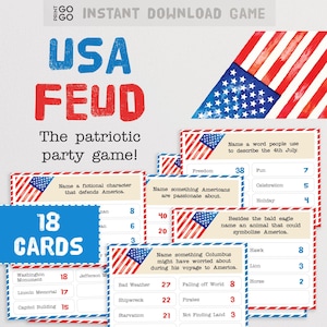 Patriotic USA Feud - Stars, Stripes and Survey Says! The Family Party Game of Guessing Top Answers (Digital Download)