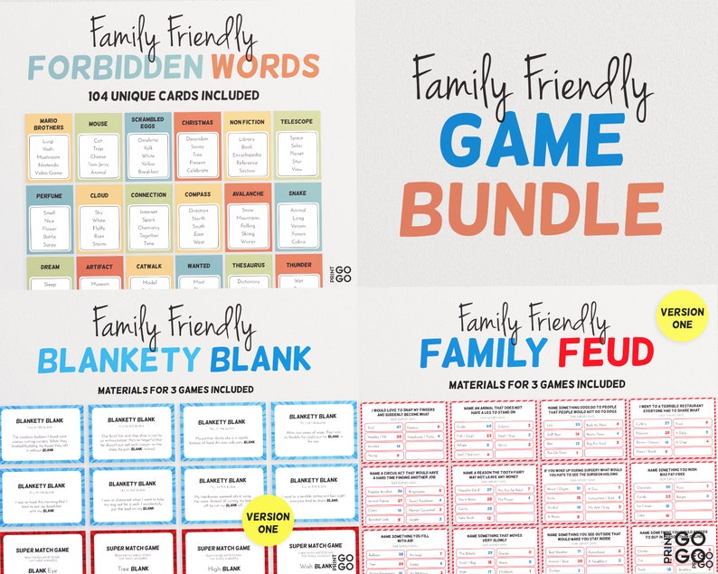Family Party Game Night Blankety Blank Game Family Friendly Quiz Family Forbidden Words Family Game Bundle Family Feud Quiz