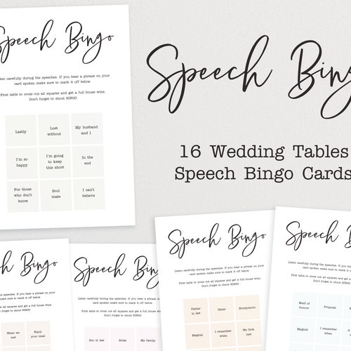 16 Wedding Speech Bingo Cards an Ice Breaker Table Game for Etsy
