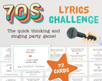 Juego de desafío de letras de canciones de los 70: el juego de fiesta familiar de pensamiento rápido y canto / Juego de completar la letra de los 70 / Juegos musicales grupales