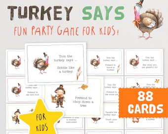 Turkey Says - The Fun Thanksgiving Party Game of Following Directions for Kids! | Printable Family Thanksgiving Holiday Game | Indoor Party
