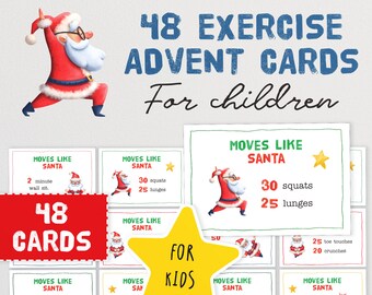 48 Exercise Advent Cards - Keep Moving and Countdown Christmas! | Unique Advent Activity Cards | Xmas Ideas for Kids | Holiday Printable