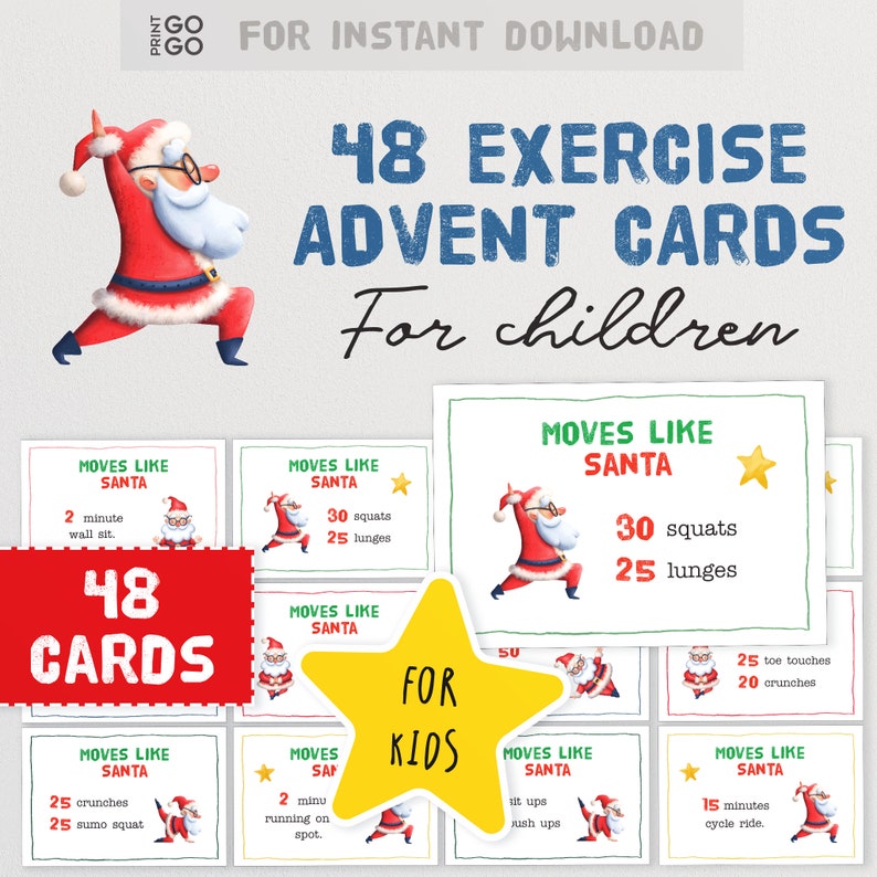 48 Exercise Advent Cards - Keep Moving and Countdown Christmas!