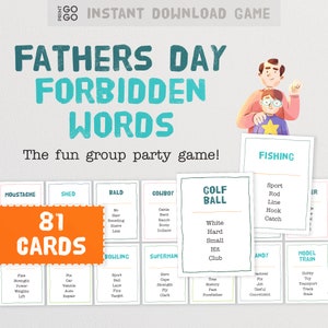 Vaderdag Forbidden Words: het leuke, snelle groepsfeestspel! | Afdrukbare papa-taboekaarten | Game-avond voor het hele gezin | Teamgroepspel