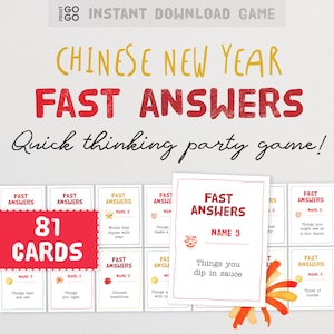 Gioco di risposte rapide per il capodanno cinese - Il divertente gioco di pensiero rapido per le feste in famiglia / Idea per la serata di gioco in famiglia per il capodanno lunare / Gioco stampabile in 5 secondi