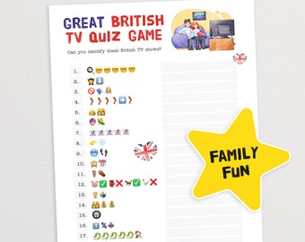 Great British TV Quiz - Le jeu amusant consistant à nommer un programme populaire à partir d'une énigme d'émoticônes | Pub Quiz Photo Round | Jeu-questionnaire sur la télévision