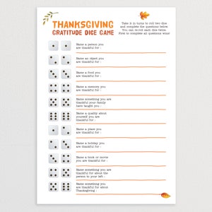 Thanksgiving Gratitude Dice Game for Kids (Instant Download) - Etsy