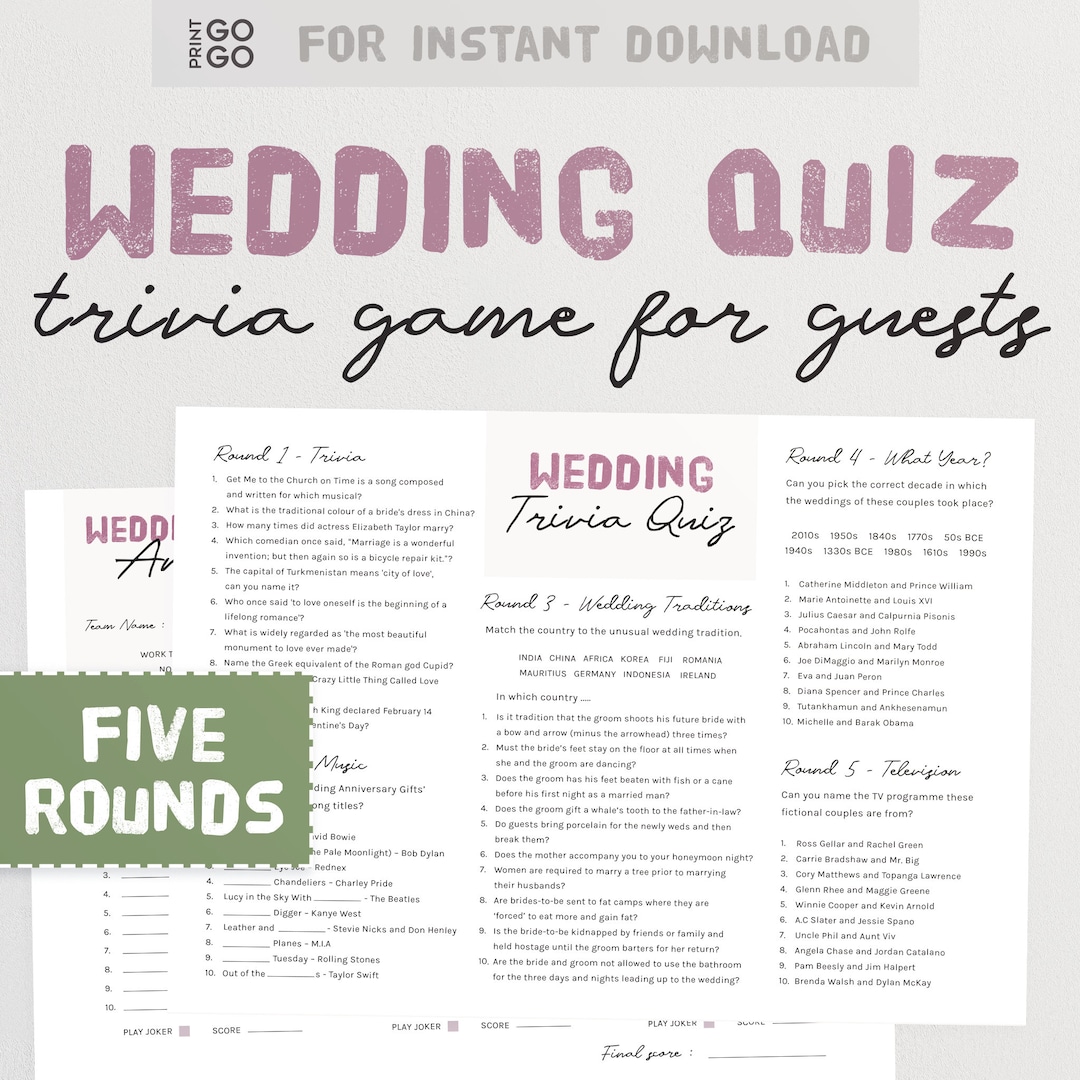 Wedding Breakfast Trivia Quiz A Fun Ice Breaker Game for Your Guests