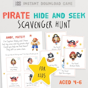 Pirate Hide and Seek Scavenger Hunt for Younger Kids | Birthday Game | Reading Exercises for Children Age 4 - 6 | Printable Treasure Hunt