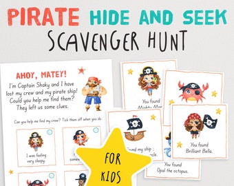 Pirate Hide and Seek Scavenger Hunt for Younger Kids | Birthday Game | Reading Exercises for Children Age 4 - 6 | Printable Treasure Hunt