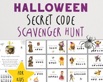 Secret Code Halloween Scavenger Hunt for Kids | Indoor Halloween Treasure Hunt | Halloween Candy Clue Cards | Trick or Treat Alternative