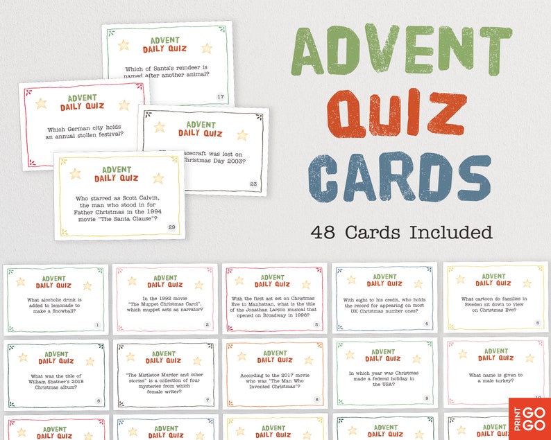 Quiz Advent Cards A Fun Way to Countdown Christmas 48 Etsy