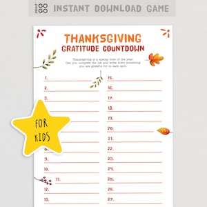 Thanksgiving Gratitude Countdown for Kids Thanksgiving List ...