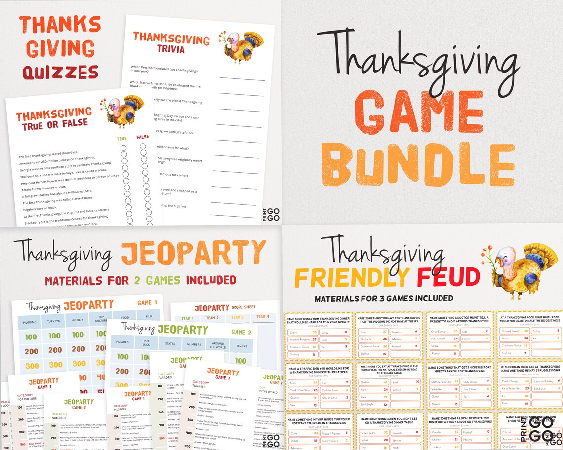 Thanksgiving Games Bundle Thanksgiving Family Games Family Etsy