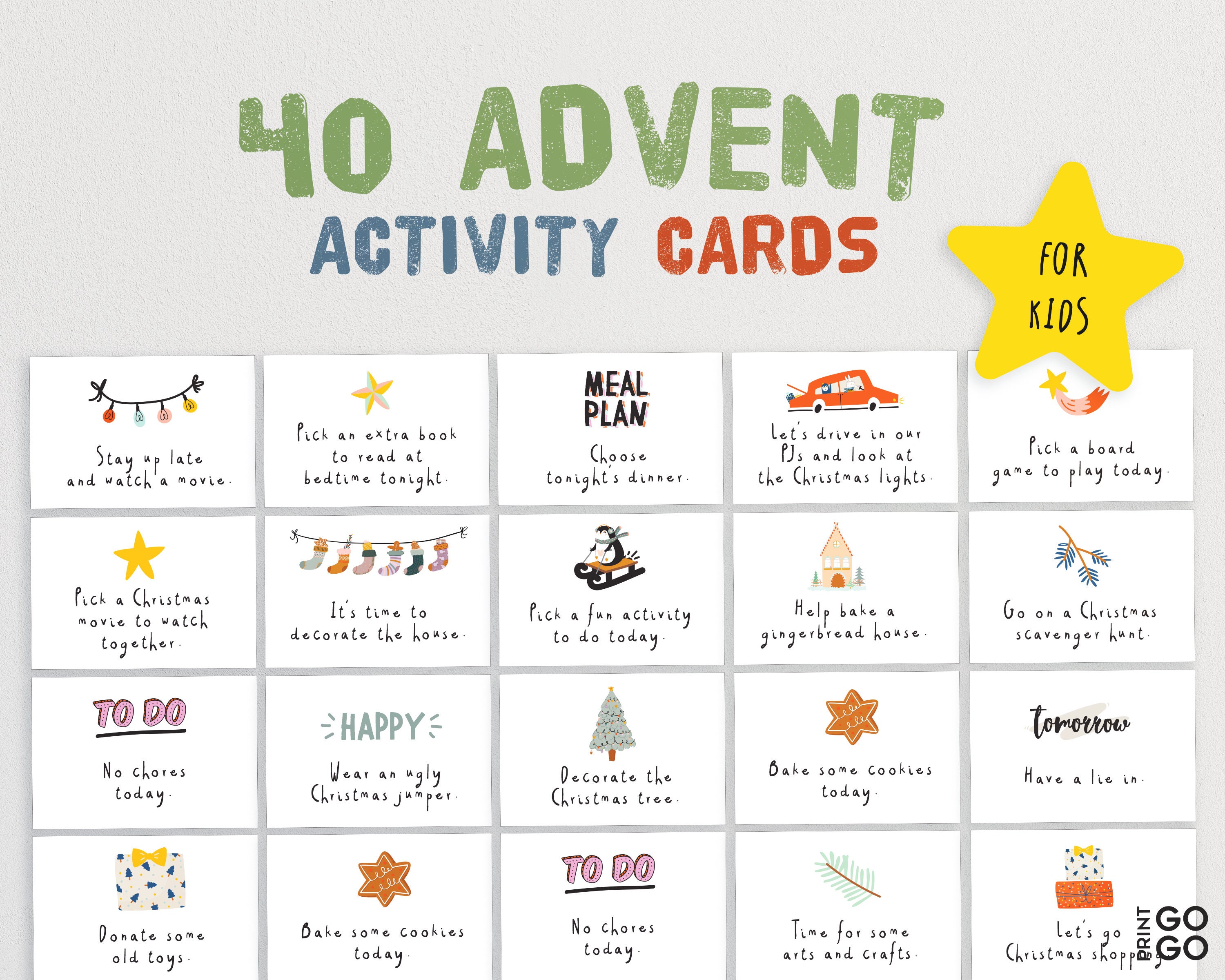 Christmas Advent Calendar Activity Cards Family Activities Etsy