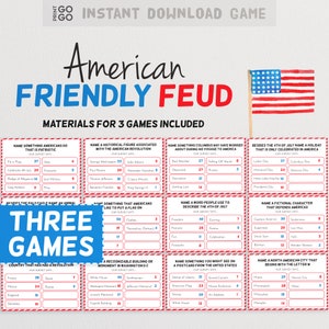 愛国的な米国フレンドリーな確執クイズ - トップの答えを推測する陽気なパーティーゲーム | 7 月 4 日のゲームナイト | 家族向けのグループゲーム