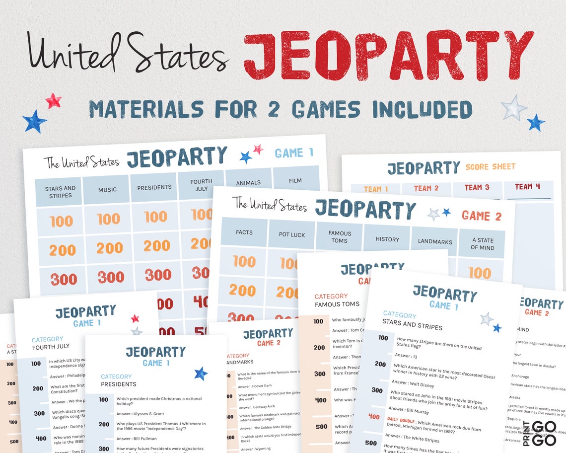 Patriotic Jeoparty Trivia Game United States Jeopardy Quiz Etsy