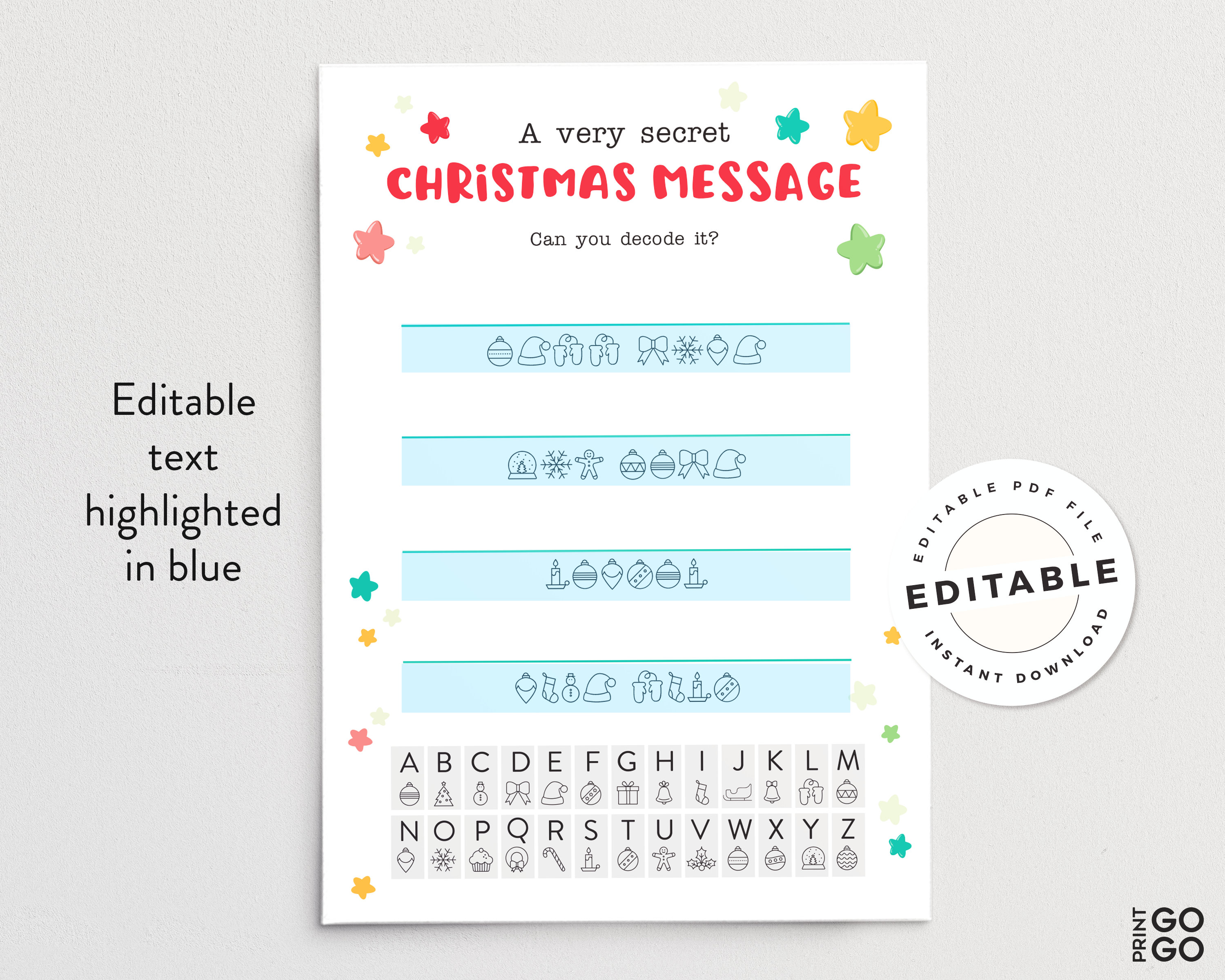 Editable Christmas Secret Message Secret Code for Kids | Etsy