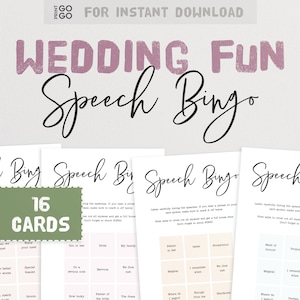 16 cartões de bingo com discurso de casamento - um jogo de mesa para quebrar o gelo para convidados | Jogo de discursos de casamento | Jogos de convidados de casamento | Casamento para impressão