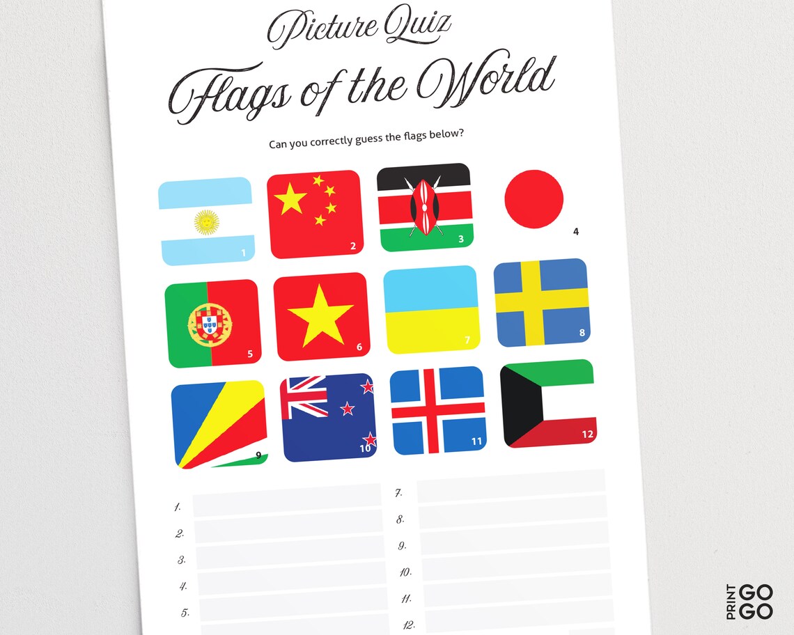 Picture Quiz Flags of the World Pub Quiz Picture Round Etsy